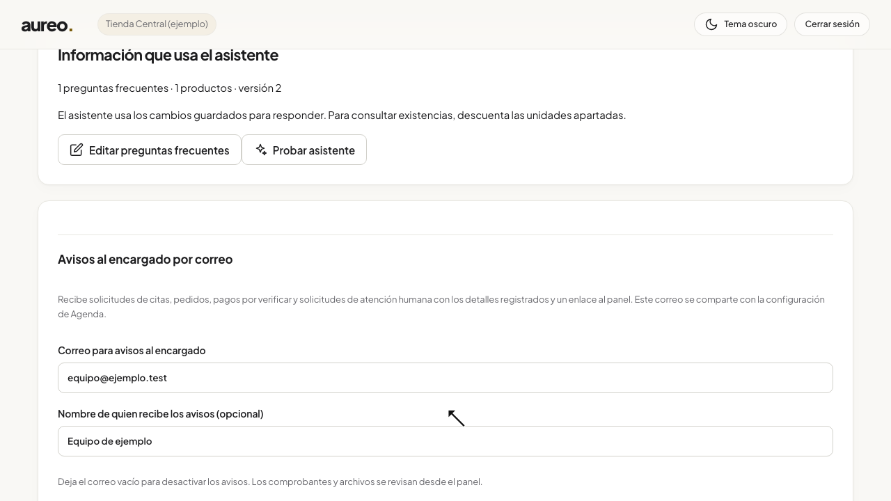 Formulario para guardar el correo del encargado